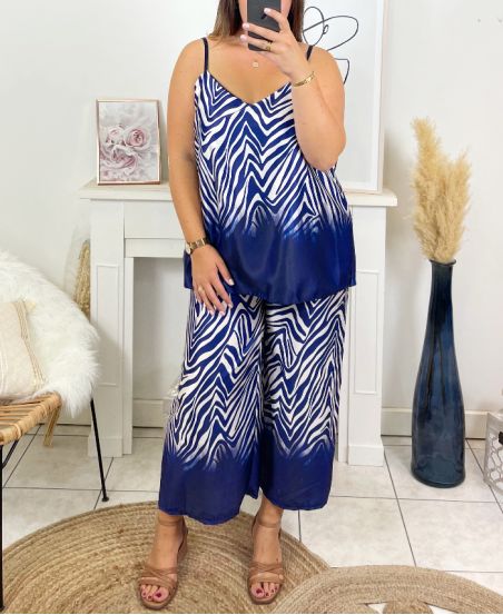 PLUS SIZE CAMISOLE TOP SET WITH CHIC MATCHING PANTS 1000 MIDNIGHT BLUE