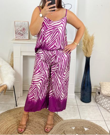 GRANDE TAILLE ENSEMBLE TOP CARACO AVEC PANTALON ASSORTI CHIC 1000 VIOLET