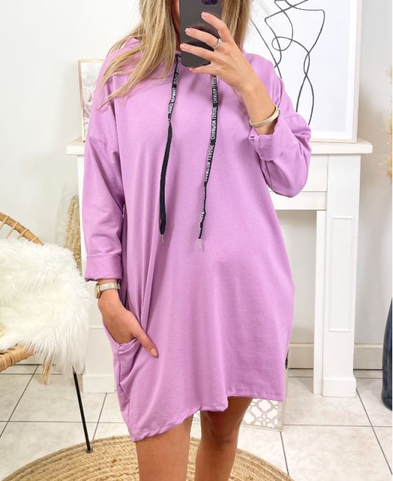 SWEAT SHIRT A CAPUCHE LONG B1049 MAUVE