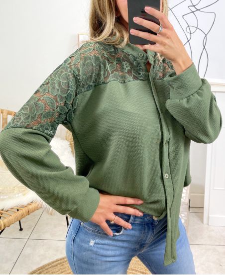 BLOUSE WITH LACE SU113 MILITARY GREEN