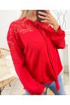 BLOUSE WITH LACE SU113 RED