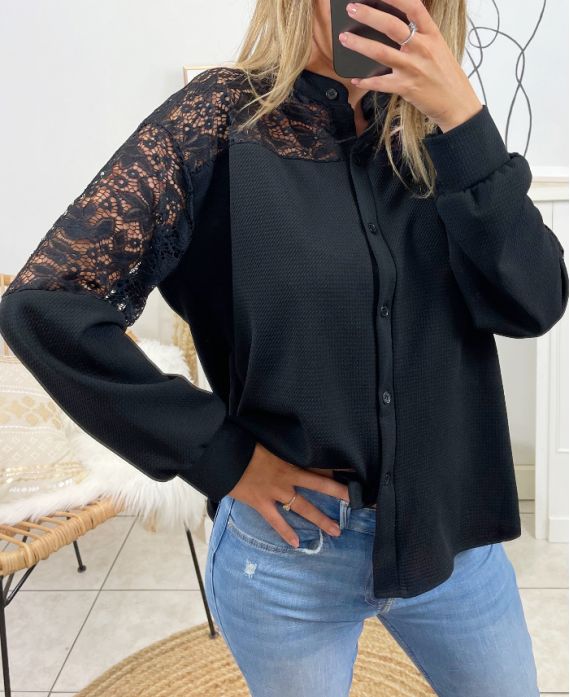 BLOUSE WITH LACE SU113 BLACK