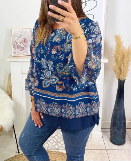 PLUS SIZE BOVENOP BEDRUKTE TUNIEK 2518 ROYAL BLUE