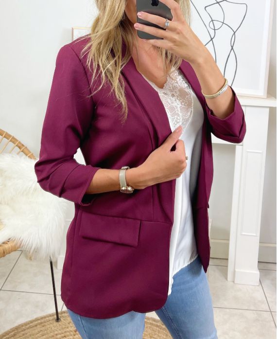BLAZER JACKET WITH ROLLED-UP SLEEVES 88833 BURGUNDY