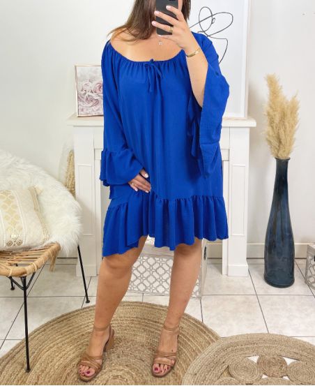 PLUS SIZE BOHEMIAN TUNIEK JURK 2165 ROYAL BLUE