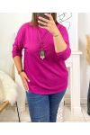 PLUS SIZE T-SHIRT WITH NECKLACE OFFERED 17038 FUSHIA
