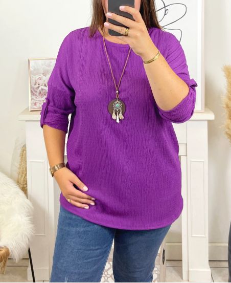 PLUS SIZE T-SHIRT WITH NECKLACE OFFERED 17038 PURPLE