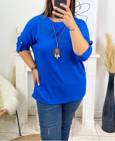 PLUS SIZE T-SHIRT WITH NECKLACE OFFERED 17038 ROYAL BLUE