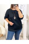 PLUS SIZE T-SHIRT WITH NECKLACE OFFERED 17038 BLACK