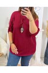 PLUS SIZE T-SHIRT WITH NECKLACE OFFERED 17038 BURGUNDY
