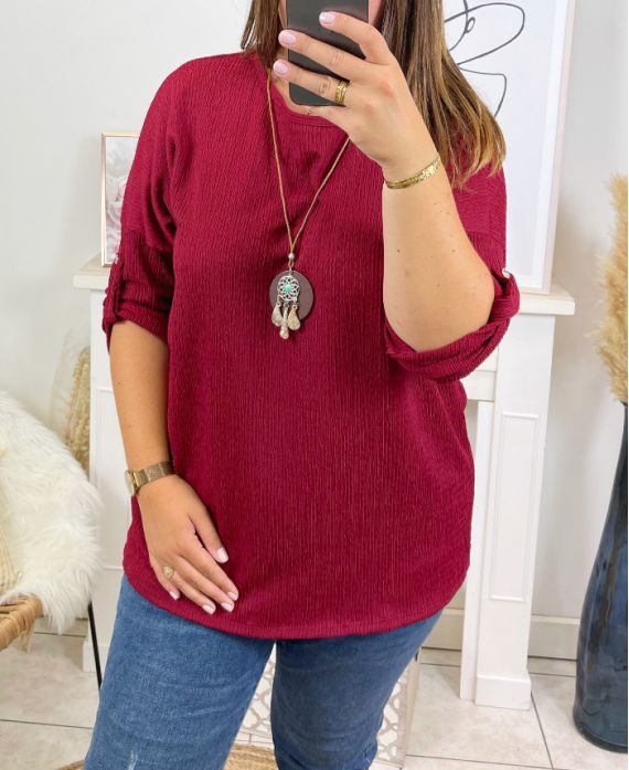 PLUS SIZE T-SHIRT WITH NECKLACE OFFERED 17038 BURGUNDY