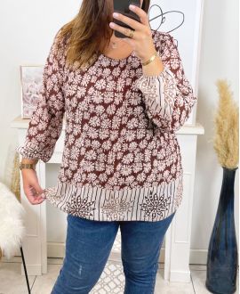 PLUS SIZE PLEATED PRINTED TUNIC 17215 CAMEL