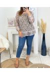 PLUS SIZE GEPLOOIDE BEDRUKTE TUNIEK 17215 KHAKI