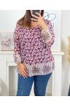 PLUS SIZE PLEATED PRINTED TUNIC 17215 BURGUNDY