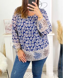 PLUS SIZE PLEATED PRINTED TUNIC 17215 ROYAL BLUE