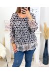 PLUS SIZE GEPLOOIDE BEDRUKTE TUNIEK 17215 ZWART