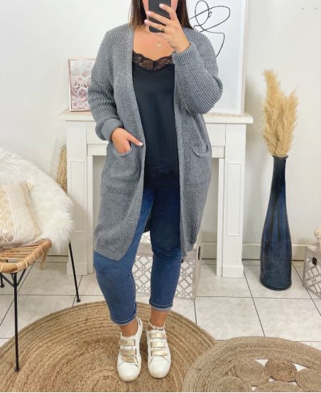 GRANDE TAILLE GILET LONG 2 POCHES 3008 GRIS