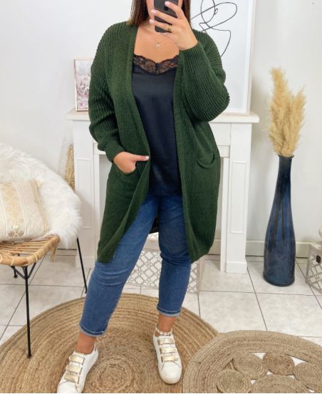 GRANDE TAILLE GILET LONG 2 POCHES 3008 VERT MILITAIRE