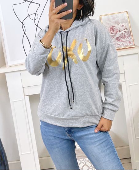 BLUZA Z KAPTUREM XOXO B11291I2 W KOLORZE SZARYM