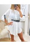 FLOWING TUNIC WITH DETAILS AND BELT FASHION SU104 WHITE