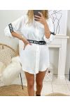 FLOWING TUNIC WITH DETAILS AND BELT FASHION SU104 WHITE