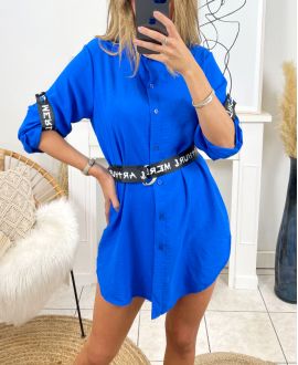 FLOWING TUNIC WITH DETAILS AND BELT FASHION SU104 ROYAL BLUE