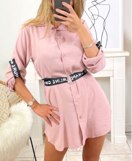 FLOWING TUNIC WITH DETAILS AND BELT FASHION SU104 PINK