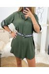 FLOWING TUNIC WITH DETAILS AND BELT FASHION SU104 MILITARY GREEN
