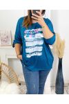 GRANDE TAILLE T-SHIRT IMPRIME FASHION 19010 BLEU 