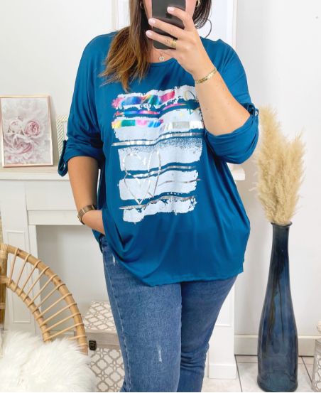 GRANDE TAILLE T-SHIRT IMPRIME FASHION 19010 BLEU 