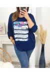 GRANDE TAILLE T-SHIRT IMPRIME FASHION 19010 BLEU MARINE