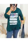 GRANDE TAILLE T-SHIRT IMPRIME FASHION 19010 VERT EMERAUDE