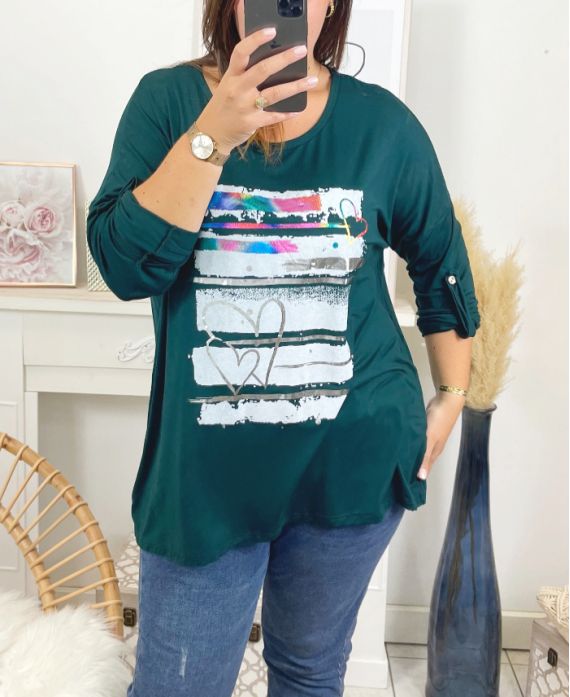 GRANDE TAILLE T-SHIRT IMPRIME FASHION 19010 VERT EMERAUDE