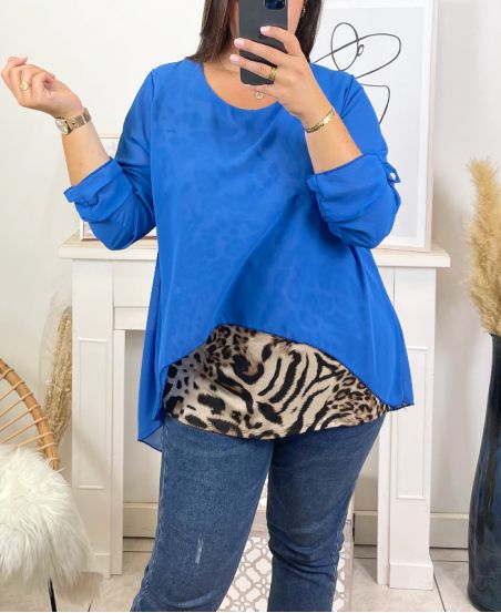 DUŻY ROZMIAR TUNIKI BI MATERIAŁ NAKŁADKA 18133 ROYAL BLUE