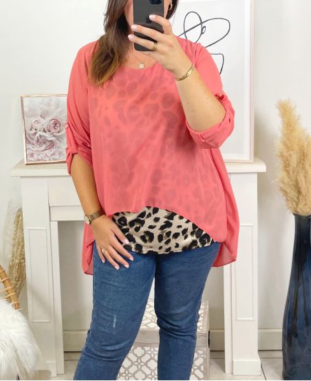 LARGE SIZE TUNIC BI MATERIAL OVERLAY 18133 FISHING