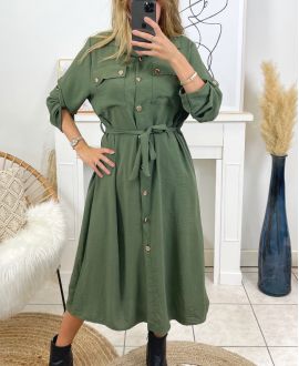 LONG DRESS WITH BUTTONS 1908 MILITARY GREEN