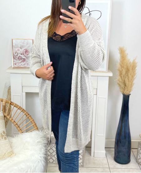 GROTE MATEN LANGE VEST AJOUR 3016 BEIGE