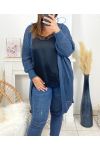 PLUS SIZE LONG VEST AJOUR 3016 BLUE