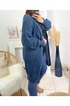 GRANDE TAILLE GILET LONG AJOURE 3016 BLEU