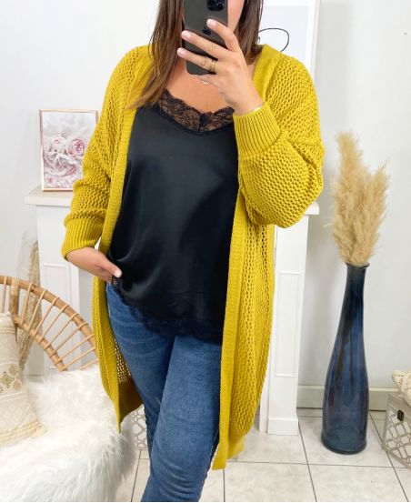 PLUS SIZE LONG VEST ADDRE 3016 MUSTARD